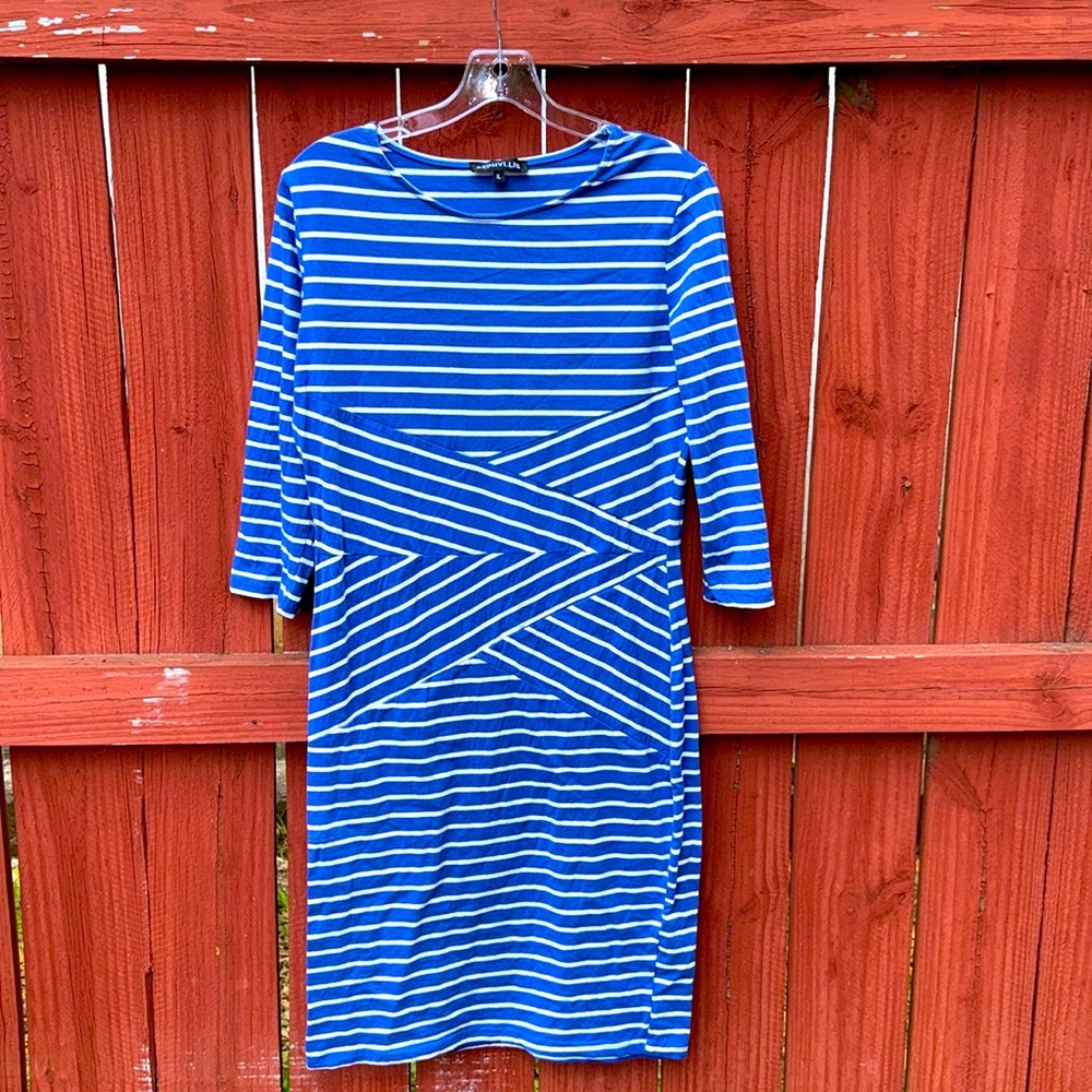Rephyllis Dress Striped Blue Stretch knee length Size XL